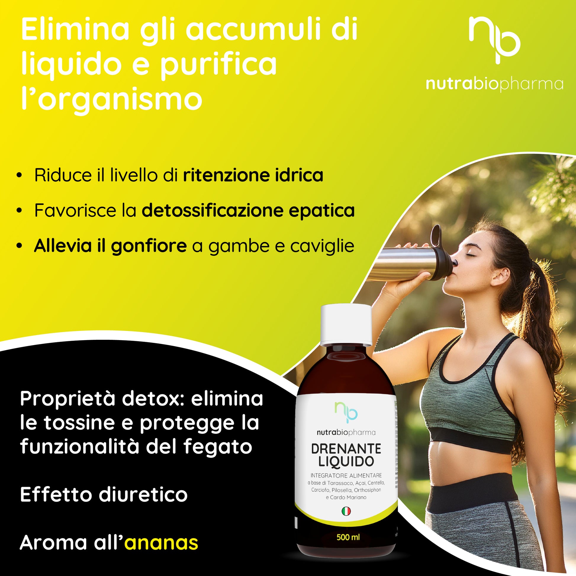 Drenante Liquido 500ml | Tarassaco e Centella | Nutrabiopharma Drenante Liquido 500ml | Tarassaco e Centella | Nutrabiopharma